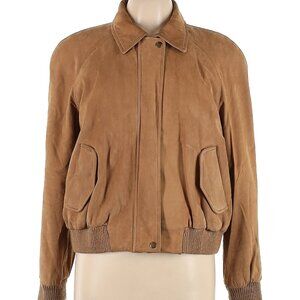 Burberry Brown Suede Leather Jacket Sz Large Lg